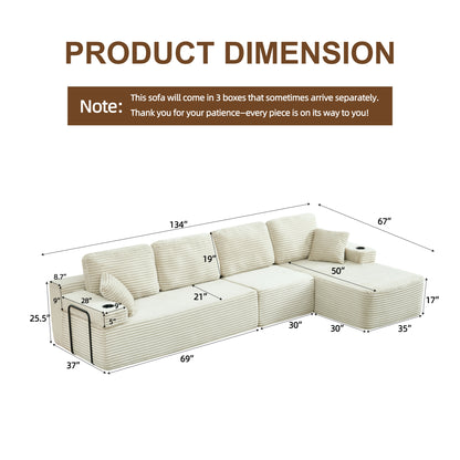 soothroom Corduroy L Shape Right Facing Sectional Sofa – Modular Compressed Couch