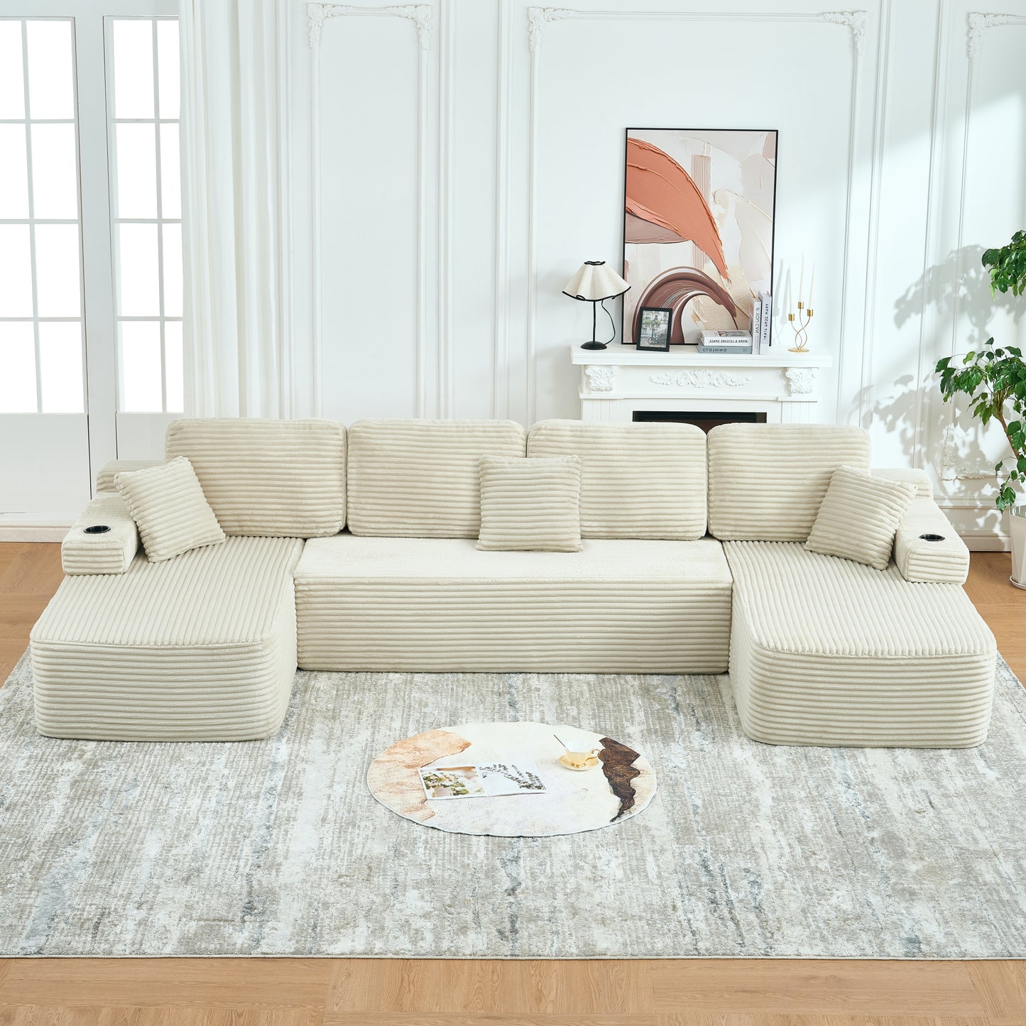 soothroom Corduroy U Shape Sectional Sofa – Modular Compressed Couch