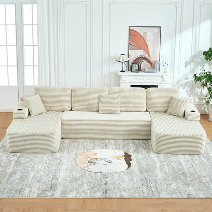 soothroom Corduroy U Shape Sectional Sofa – Modular Compressed Couch