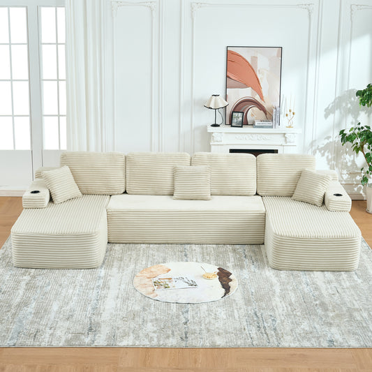 soothroom Corduroy U Shape Sectional Sofa – Modular Compressed Couch