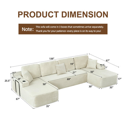soothroom Corduroy U Shape Sectional Sofa – Modular Compressed Couch